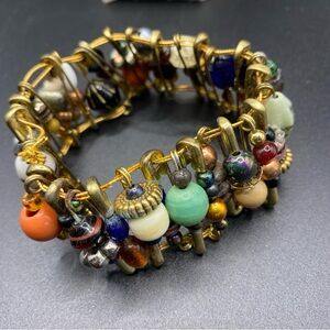 Vintage Safety Pin & Beads Bracelet Stretchy Handcrafted Kitschy Granny Crafts